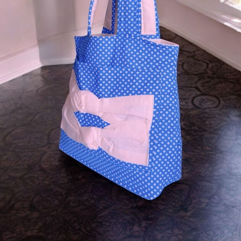 Polka Dot Tote Bag with Bow Accent